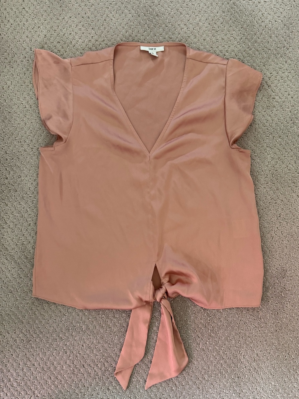 💕Bar III Tie-Front V-Neck Top in Dusty Rose Blush Silky Soft Flutter Sleeve EUC